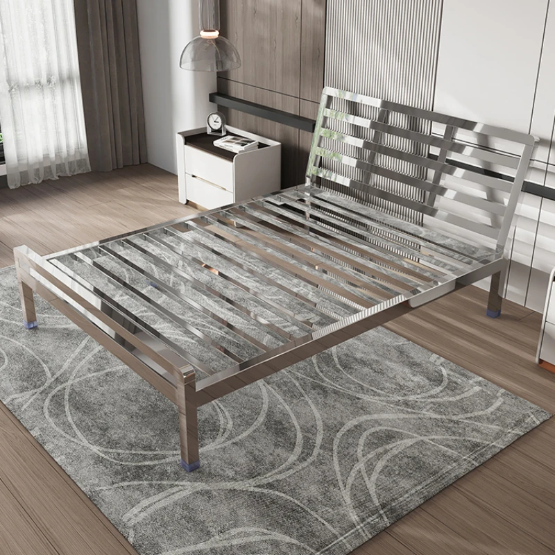 

304 stainless steel bed, 1.5m thick, environmentally friendly bedroom, modern and simple, non iron steel frame, 1.8m double