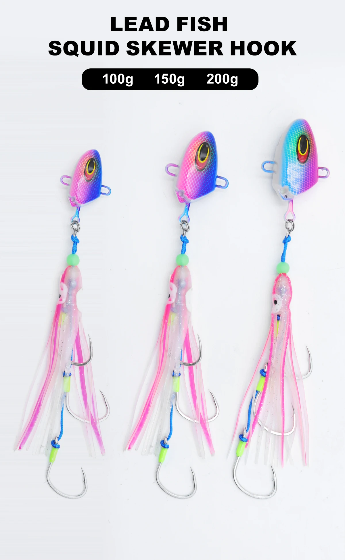 ZYZHE Meeresfischerei-Köder 100g 150g 200g 250g Leuchtender Weicher Oktopus-Köder mit BKK-Haken Salzwasser-Bootsangelköder Angelzubehör – Detail 10