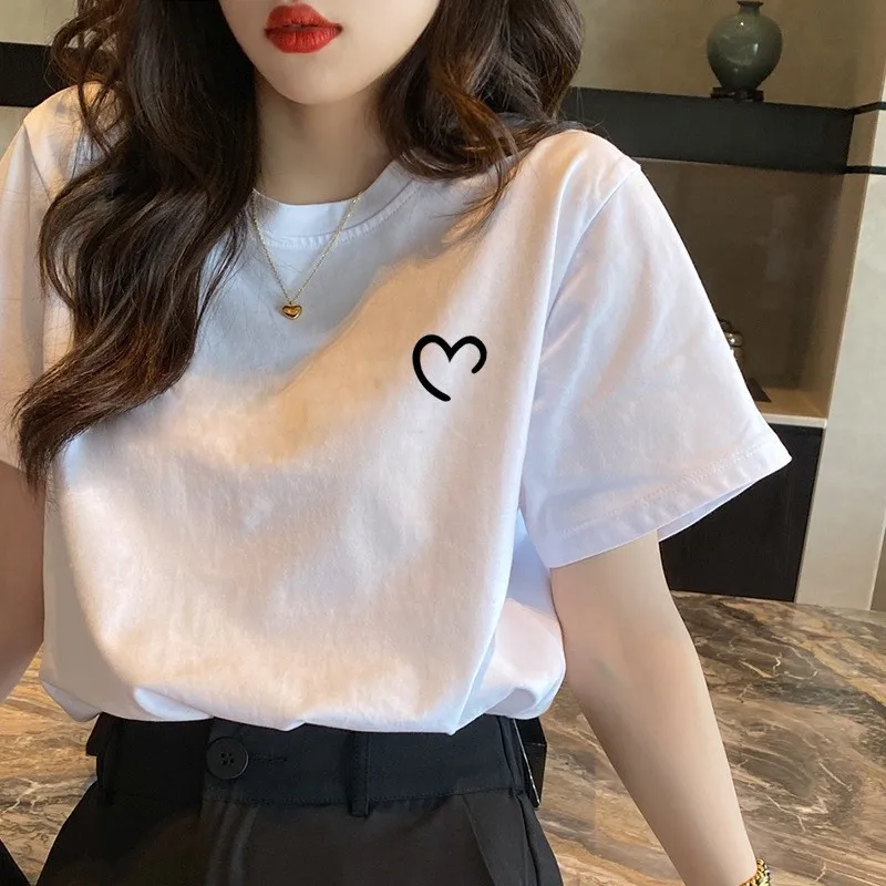 HeavyweightWhite Short Sleeve T-Shirt Unisex Loose Solid Color Base Shirt Trendy Brand Body Tee Casual Style round Neck