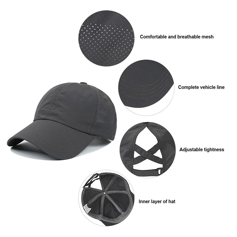 2Pcs Frauen Criss Cross Pferdeschwanz Baseball Kappe Hohe Messy Bun Ponycap Schnell Trocknend Mesh Outdoor Reise Hut