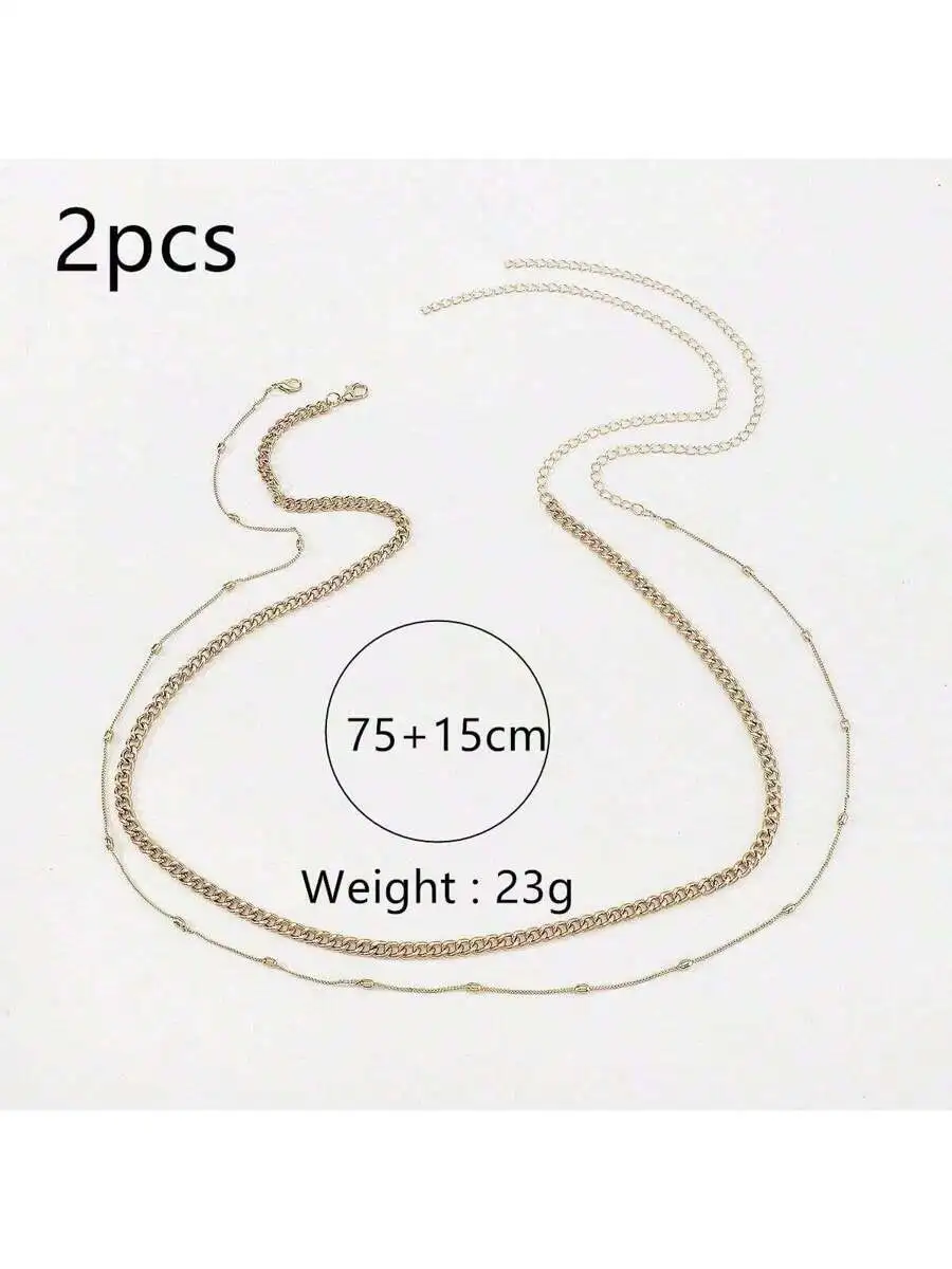 

Two-Piece Bead-Adorned Layered Chain Belt For Women Body Jewelry