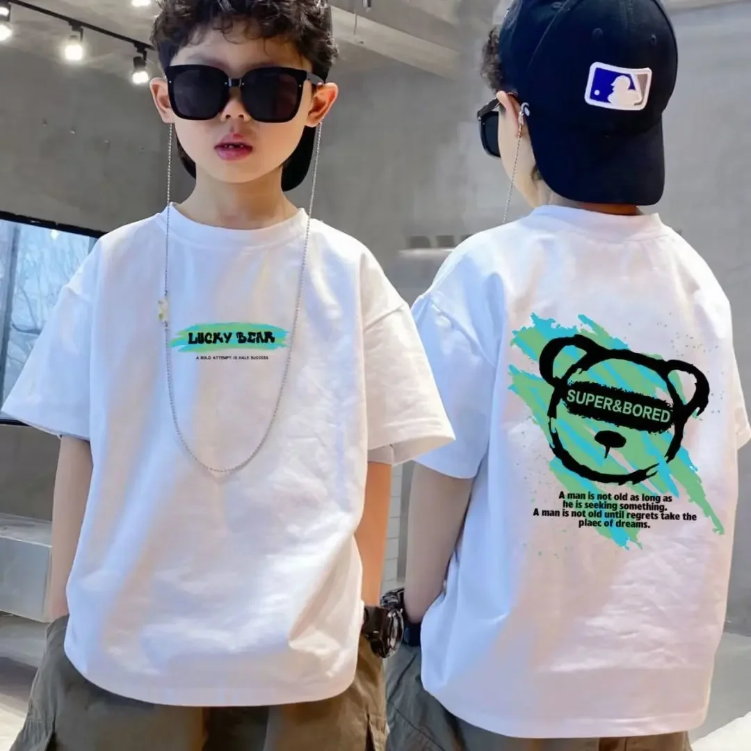 100% Cotton Boys T-shirt Summer Cartoon Cool Graffiti Print Girls Tees Short Sleeve Children Tops High Quality Kids Clothes 2024