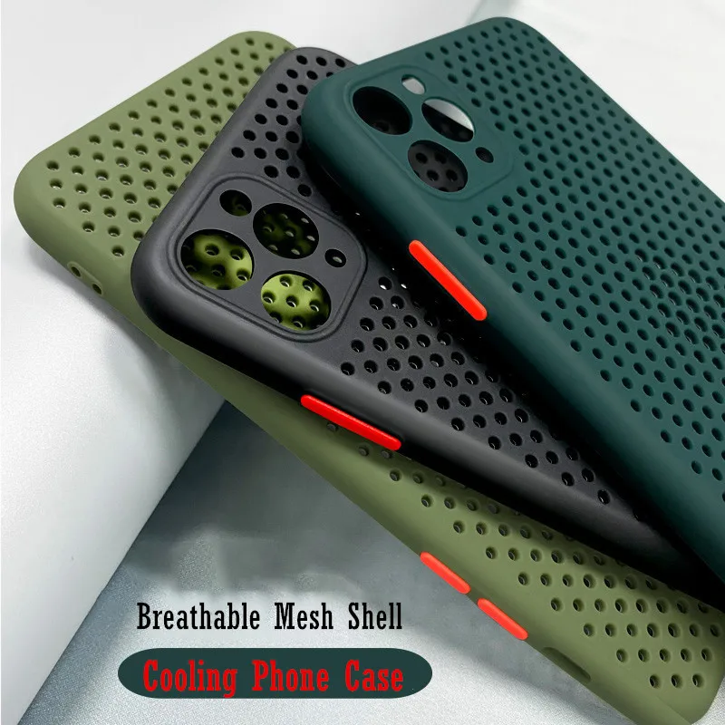Luxus Wärme Kühlung Telefon Fall Für iPhone 15 Pro Max 11 14 Plus 13 12 Mini Atmungsaktive Mesh schutz Abdeckung Soft Shell