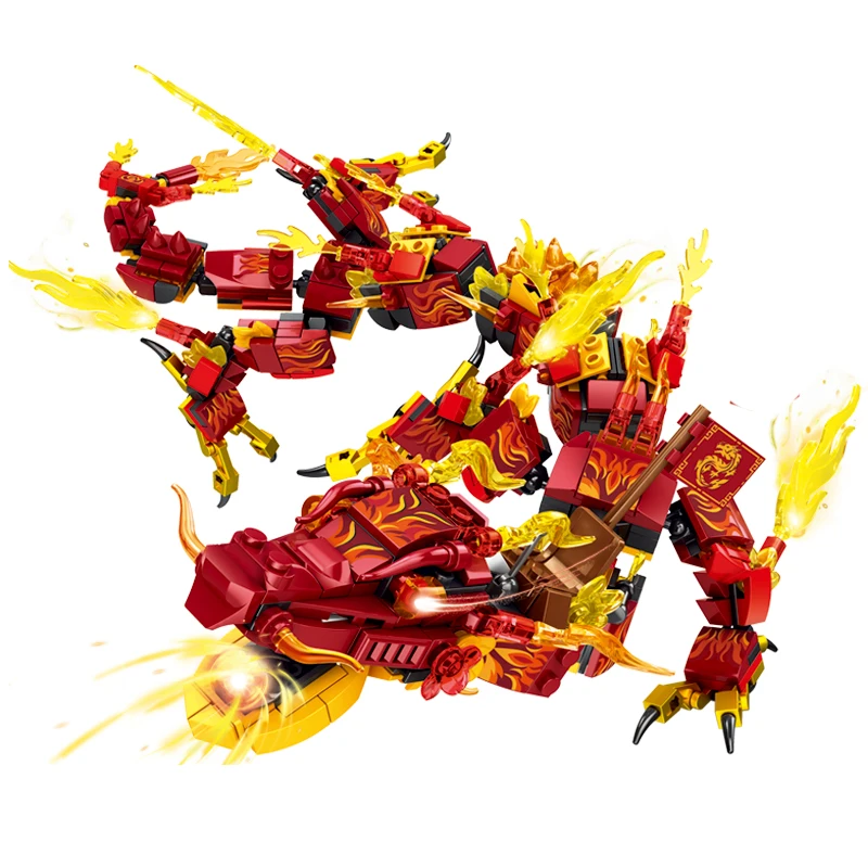 2025 New Product Gift  Flame Gold Dragon Mech Building Blocks Children 6-12 Year Old Puzzle Small Particle Assembled Toy Model