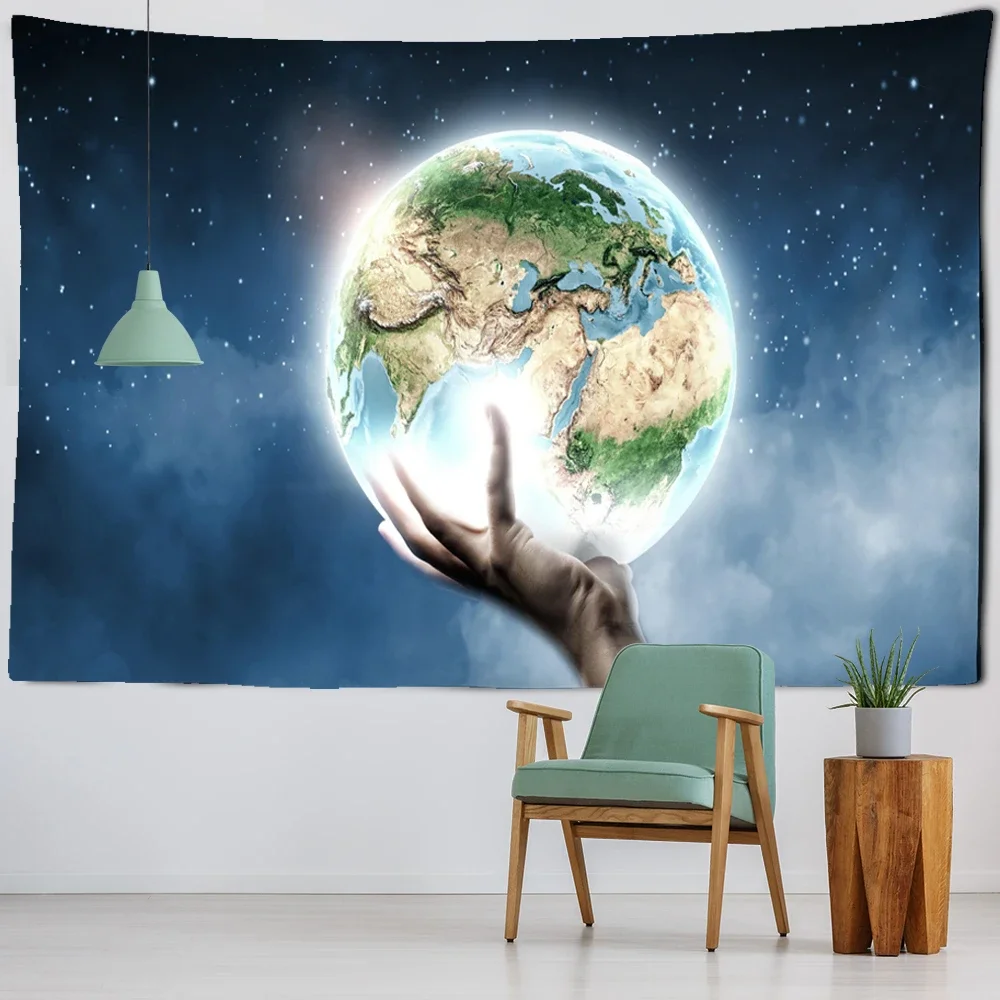 Wall Hanging Hippie Home Yoga Beach Mat Astronaut  Covering Blue Earth Galaxy Space Tapestry