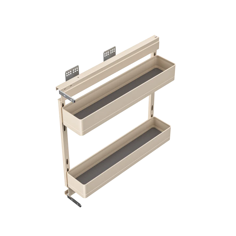 Champagne Gold Aluminum Sliding Storage Basket 2 Tiers Eco-Friendly Spice Rack Organizers in Cabinets Kitchen Storage Solution