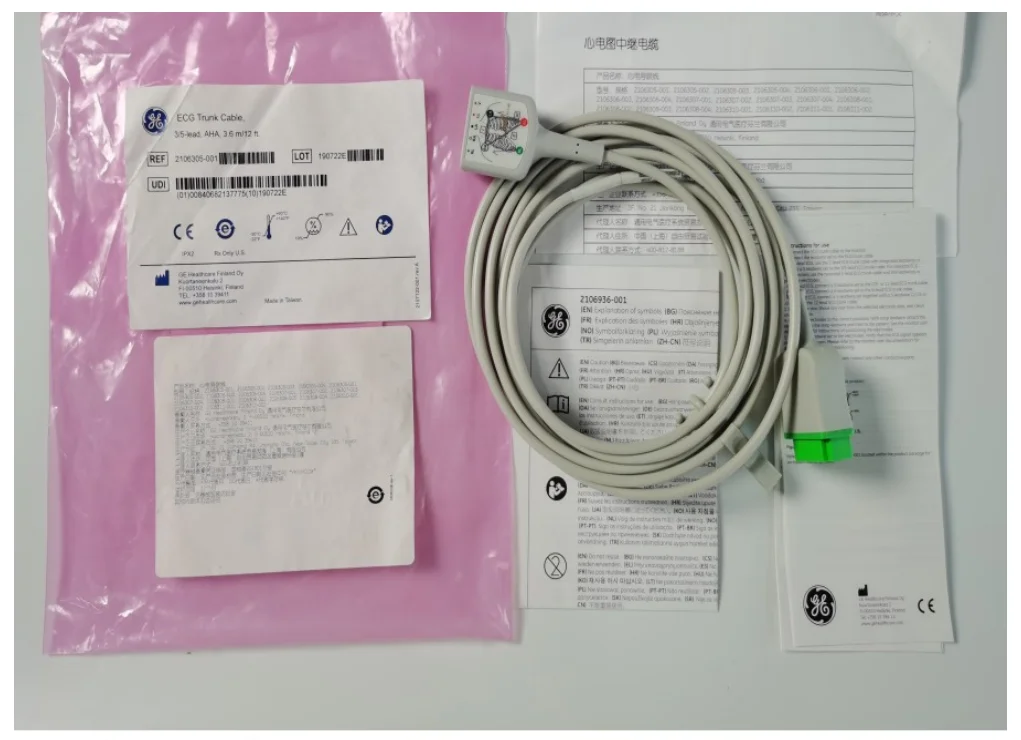 REF 2106305-001 GE Original ECG Trunk Cable, 3/5-lead, AHA,3.6m/12ft.