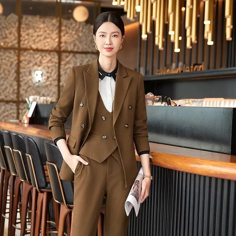 

High Quality Fabric Autumn Winter Formal Pantsuits for Women Business Work Wear Professional Office Ladies Blazers Trousers Set