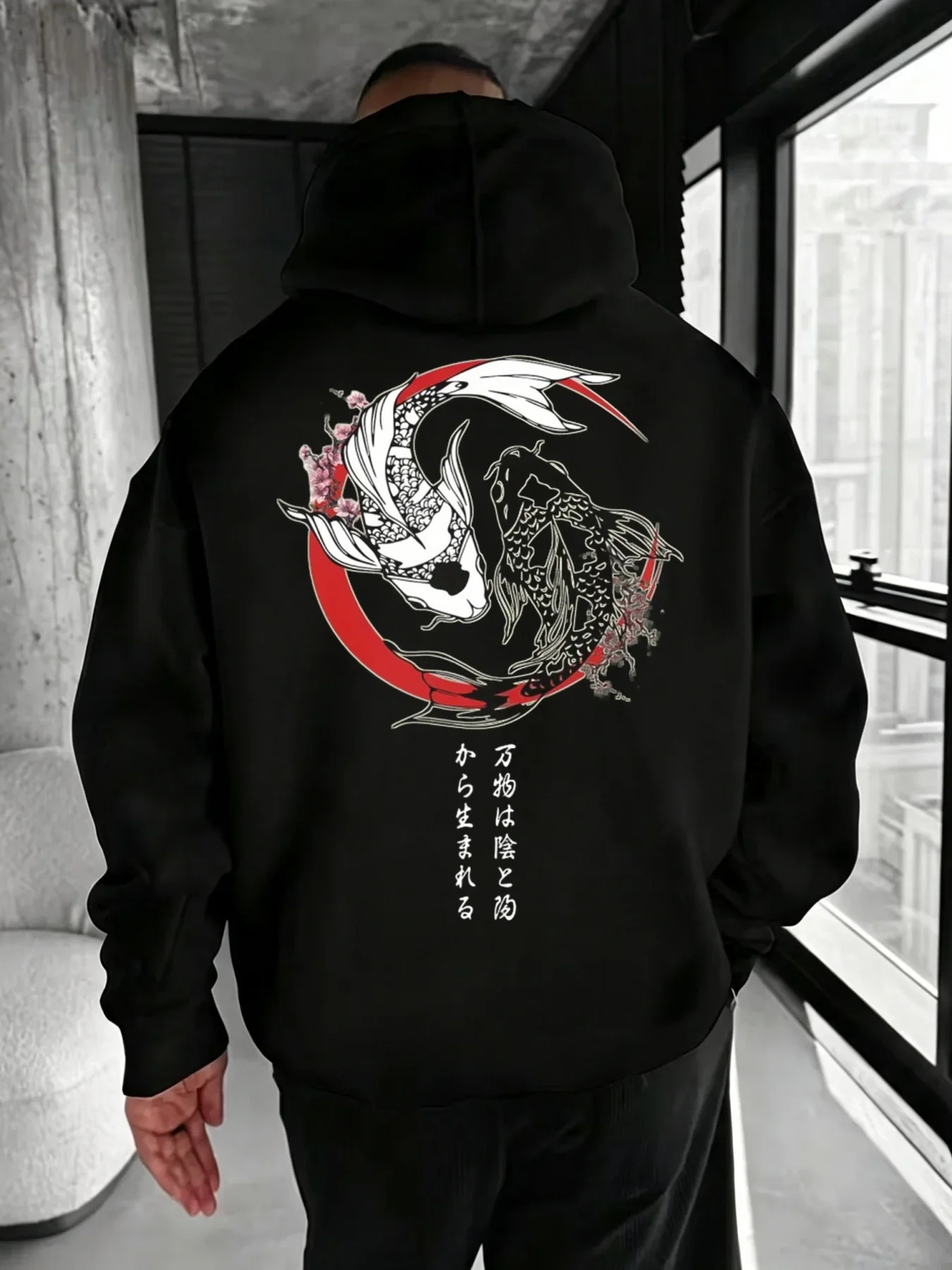 Japanese Hoodie Unisex Koi Fish Yin Yang Enso Cherry Blossom Sakura Samurai Ink Tattoo Kanji Vintage Aesthetic Trendy