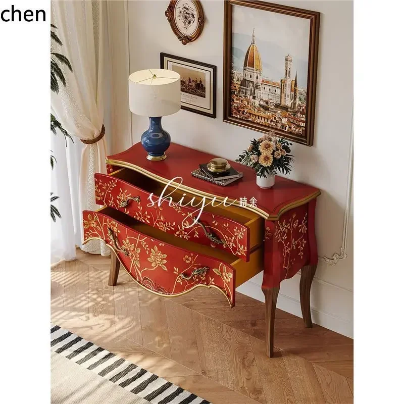 GZ-1  Shiyu Painted Decorative Entryway Cabinet Vintage Style Living Room Bedside Dressing All Solid Wood Side Cabinet