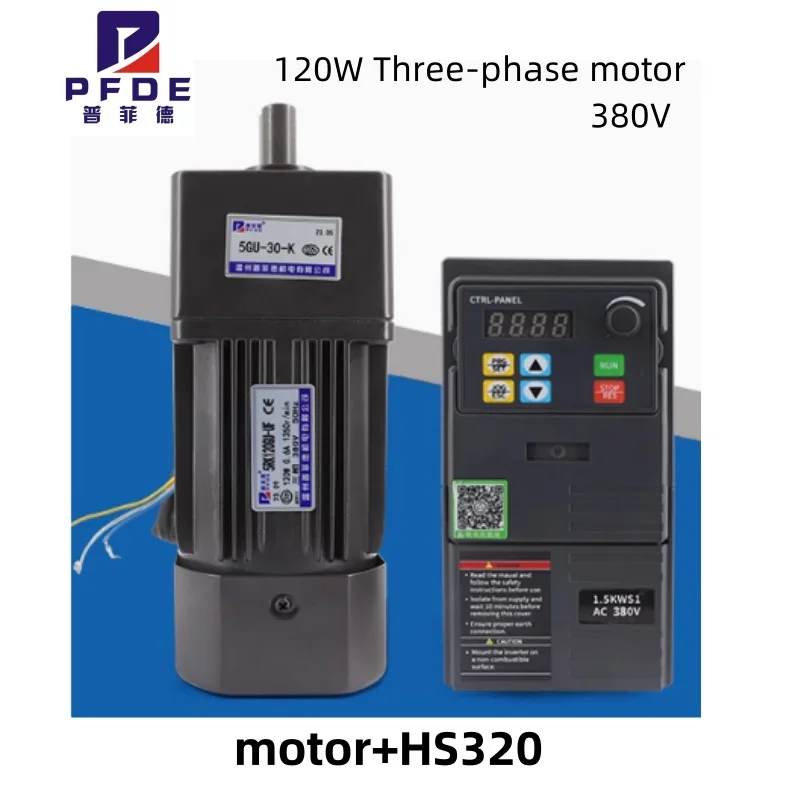 

120W 380V Three-phase motor with AC Reductiemotor 5RK120RGU- CF with Frequency converter 2.7RPM-460RPM HS320 CW CCW