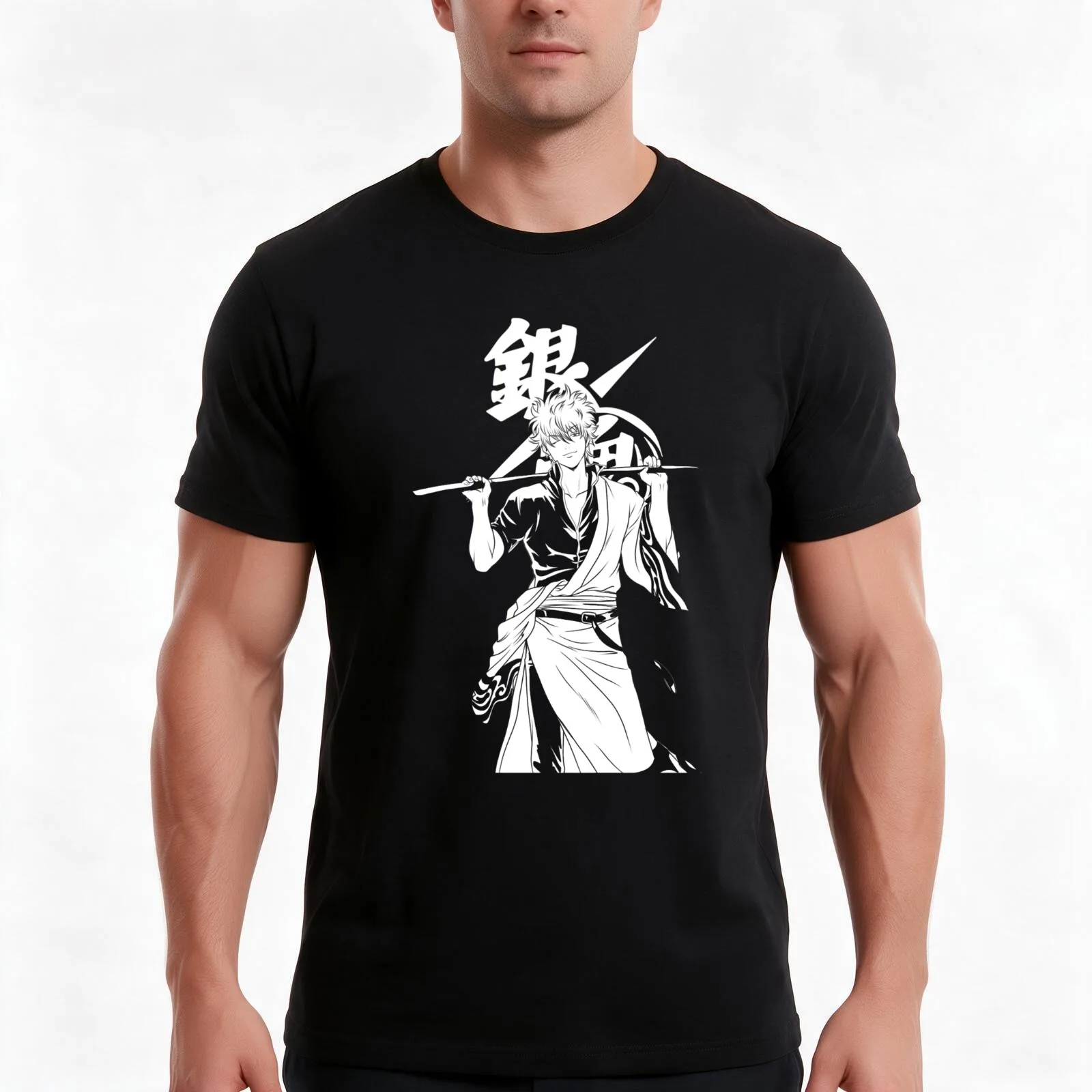 GINTOKI T-Shirt Summer Casual Cotton Tee Oversized Streetwear Tops Vintage Graphic Print Loose Fit Short Sleeve 100% Cotton