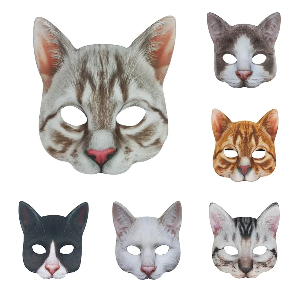 3D Masquerade Party Animal Cat Printed Halloween Carnival Mask Beauty Cat Silver Layer Gradually Variety Masquerade Party Decor