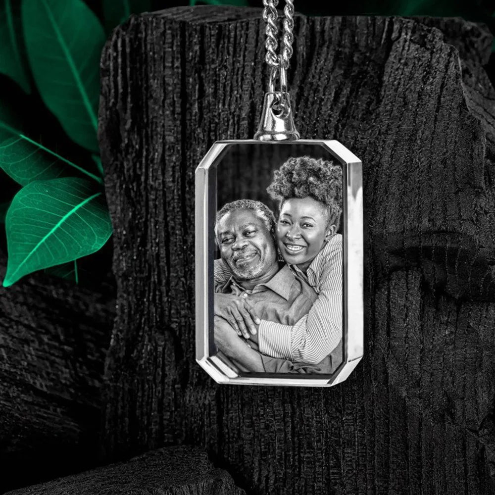 Customized personalized photo laser engraved square crystal necklace graduation birthday gift pet printed crystal necklace