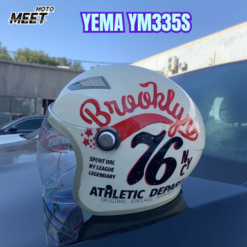 YEMA Retro Motorradhelm Halbschalenhelm Open Face Doppellinse Casco Elektro-Motorradhelm DOT ECE Rollerhelm Sonnenschutz YM335S