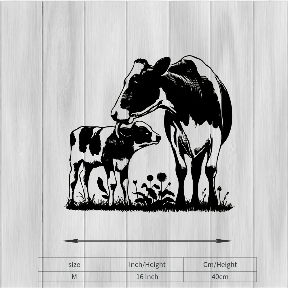 Weatherproof Cow & Calf Iron Wall Art Rustic Farmhouse Metal Sculpture Indoor Outdoor Garden Decor Gift