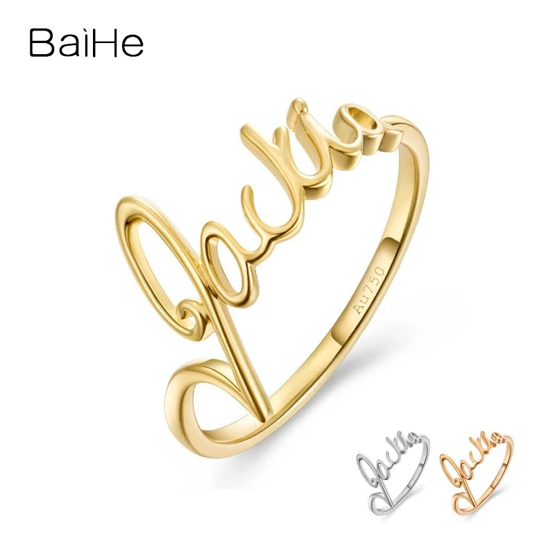 

BAIHE 18K Yellow Gold Design Custom Alphabet Ring Index Finger Ring Women Men Plain Gold Trendy Fine Jewelry Making Engagement