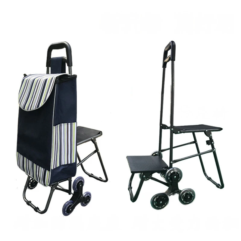 

Stair Climbing Multi-purpose Fold Utility Cart with Built-In Seat for Laundry, Grocery, Shopping