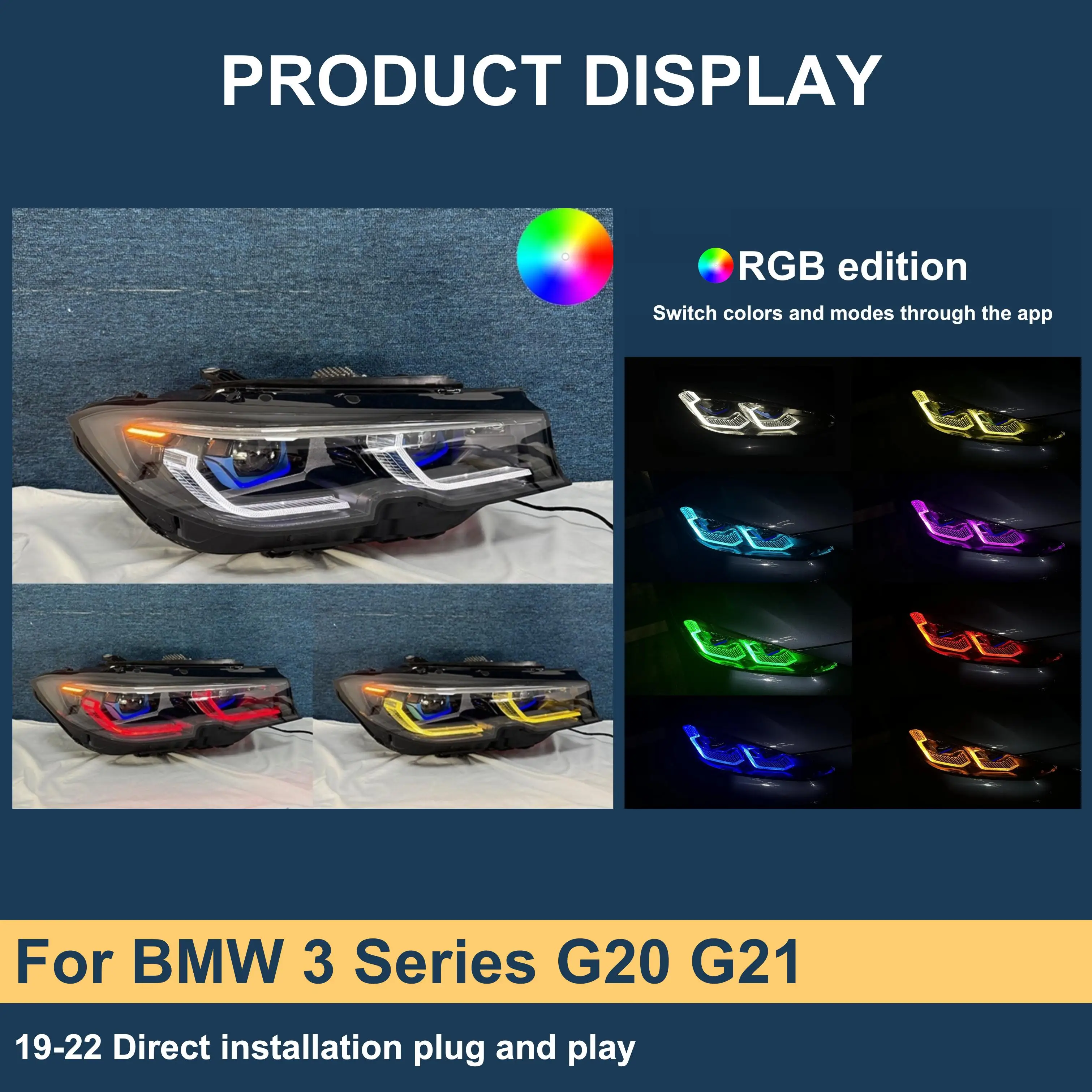 J ONE Car Headlamps Drl Rgb Colour Control By Phone Headlight For BMW 3 Series G20 G21 2019-2022 Car Headlight
