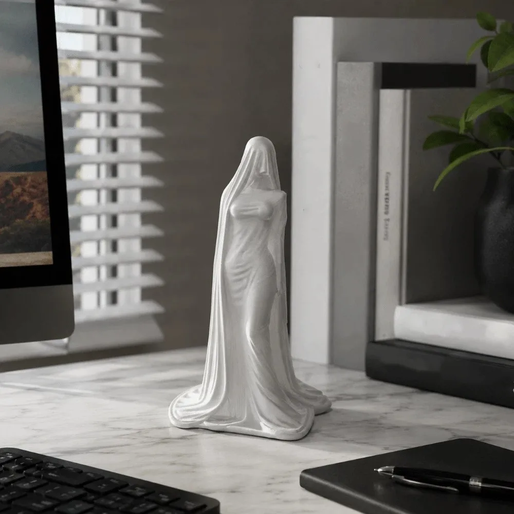 3D Design Masked Lady Figurine Decoration Desktop Ornaments Goddess Sculpture Ghost Girl Cloak Woman Statue Wine Cabinet Decor