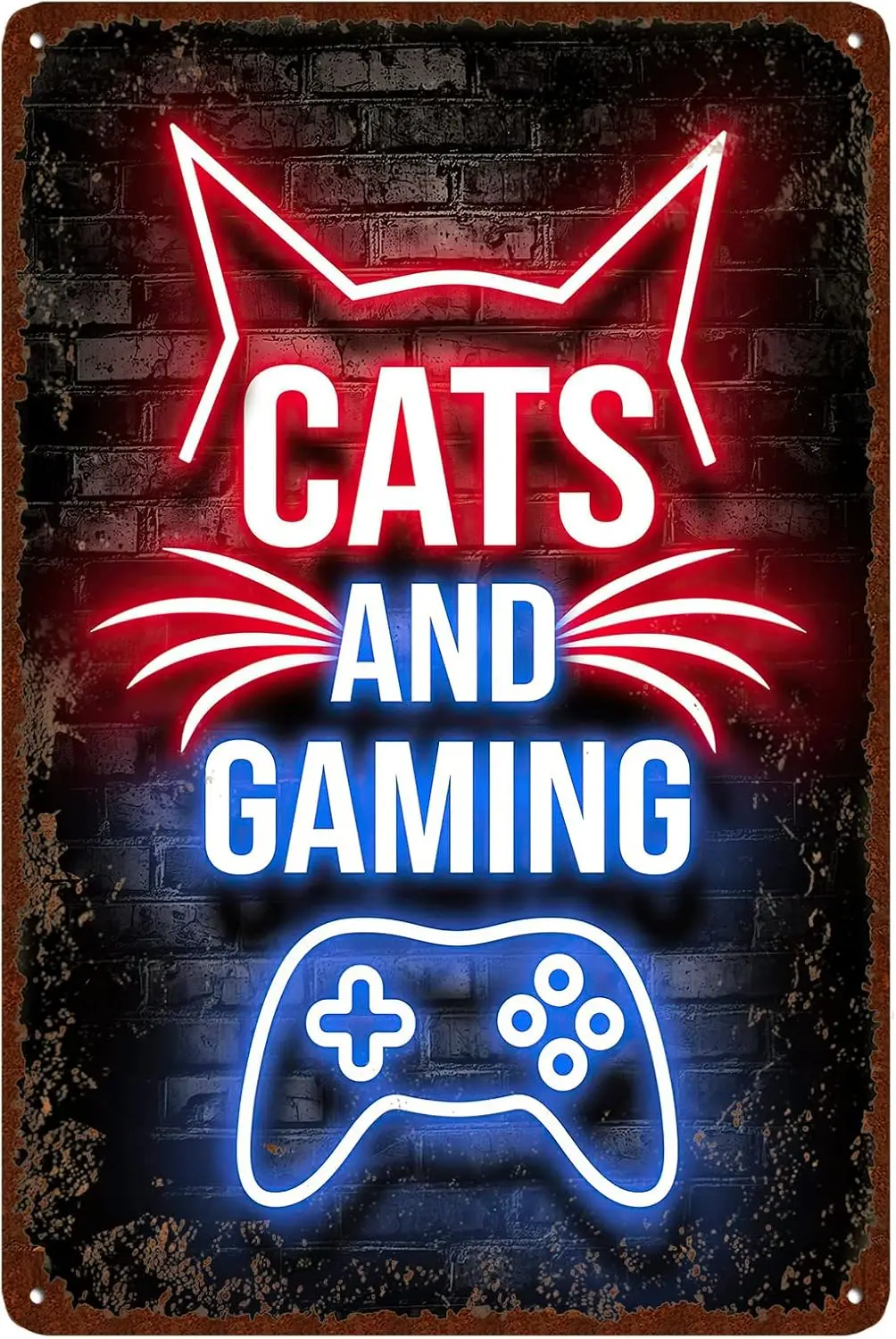 Vintage Game Room Metal Tin Sign Retro Wall Decor for Boy Room Bedroom - cat and gaming sign