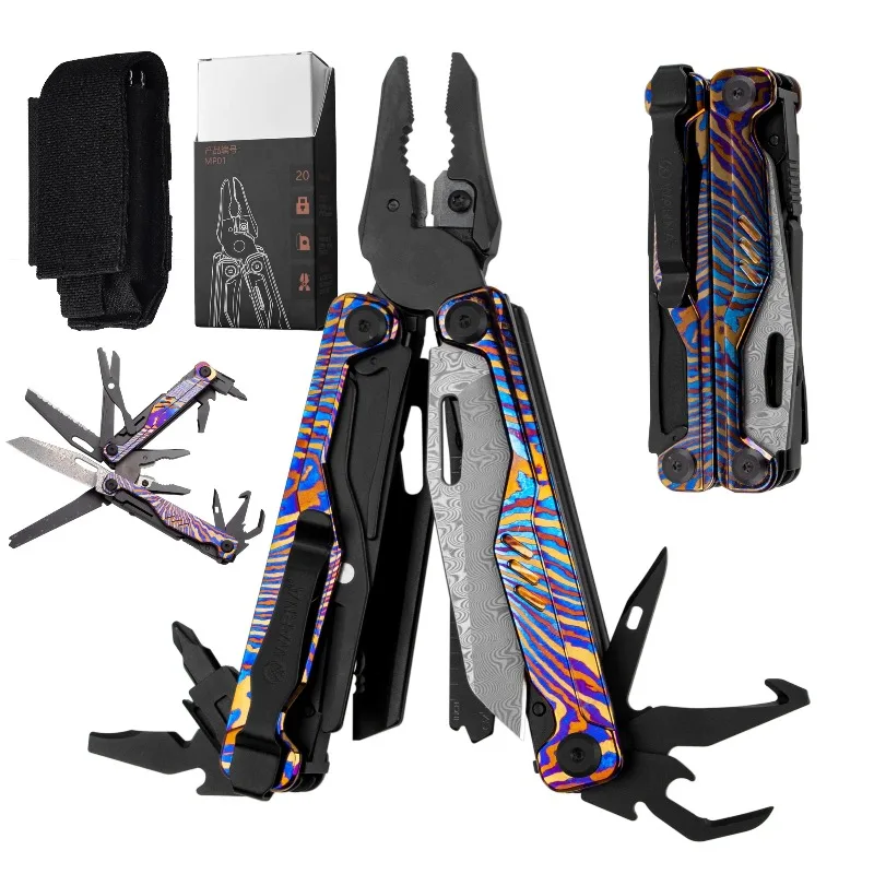 

Outdoor 20 1 Portable Automotive Tactical Damascus Blade CNC High Precision Pliers Wrench 500+ Torque Titanium Multitool Camping