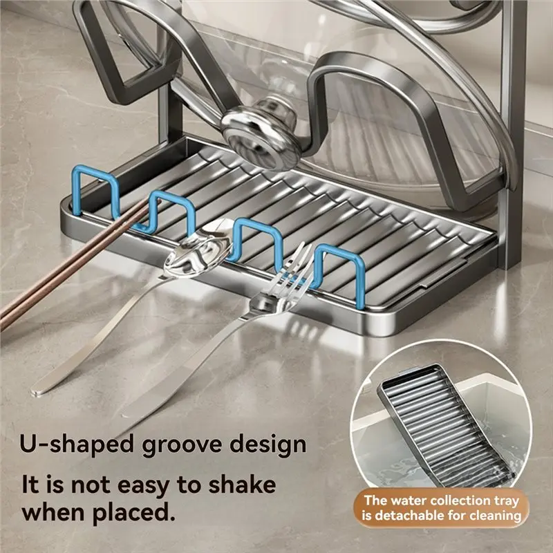 A25F-No Drilling 100% Waterproof Kitchen Rack-Wall/Countertop 2-In-1, Adjustable Height, Holds Lids/Boards Utensils