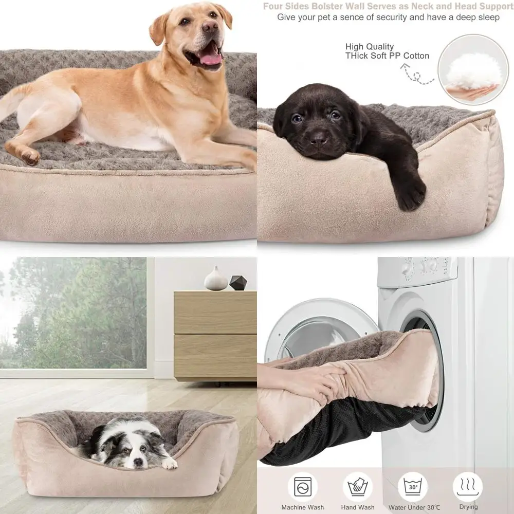 

Прямоугольная кровать для больших, средних и маленьких собак — моющийся ортопедический диван-кровать, мягкий дышащий обниматель для щенков и домашних животных, прочный Calmi