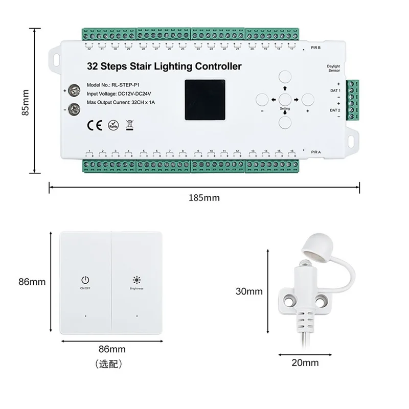 

Sensor Stair Controller 32 Steps 2-In-1 Tread Plus Running Water Light Sensor Panel Switch Human Infrared Controller-ABAJ