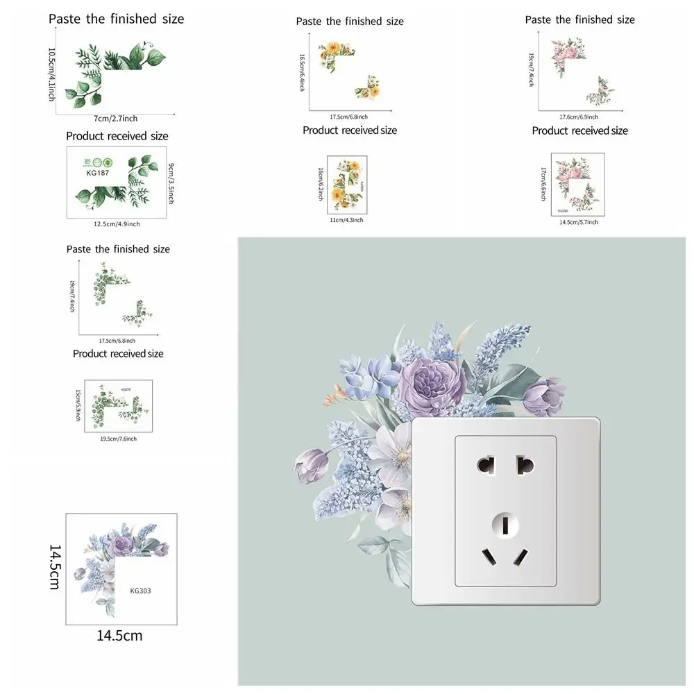 Multiple Styles Plant Flower Switch Sticker Flower Wall Art Green Leaves Plants Sticker Not Fade Self-adhesive Living Room