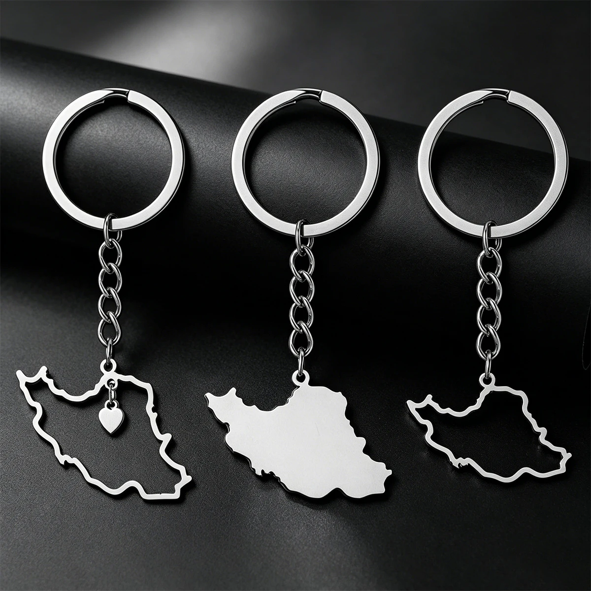 Stainless Steel Iran Map Hollow Heart Pendant Keychain Men's and Women's Versatile Titanium Steel Accessories Unisex Gift 2026