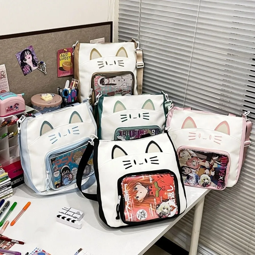 

Милая сумка на молнии Kawaii Cat Itabag, нейлоновая хлопковая сумка, прозрачная карманная сумка для хранения значков, рюкзаки, модные женские рюкзаки