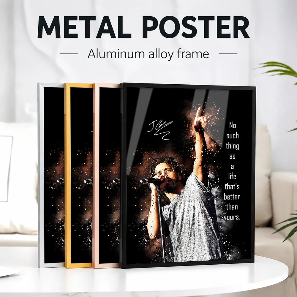 J. Cole Inspirational Framed Aluminum Metal Poster Customized Photo Dark Studio Style Wall Art For Lounge Vinyl Collector Gift