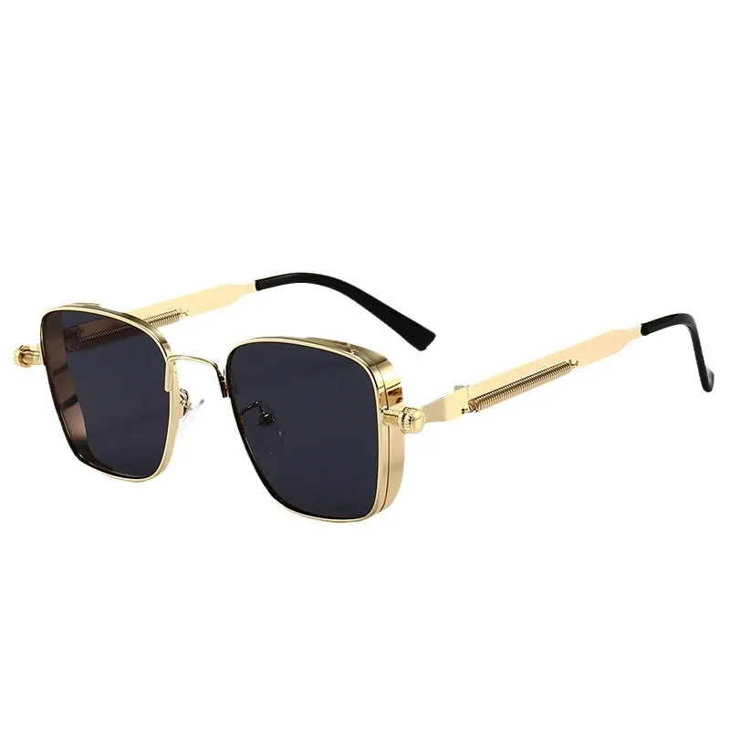 Retro Square-shaped Steampunk Men\'s Sunglasses With Protection Round Face Metal High-end Style Suitable For Advanced Men 8479