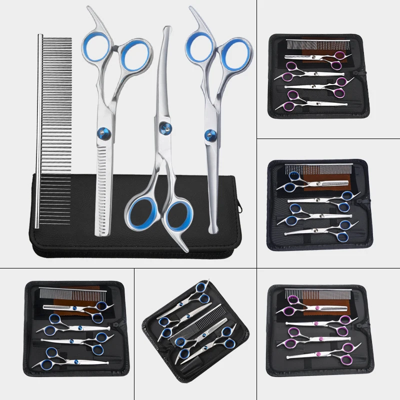 

Острый и прочный профессиональный набор для ухода за собаками с титановым покрытием, набор ножниц для ухода за собаками с безопасными круглыми насадками для собак и кошек