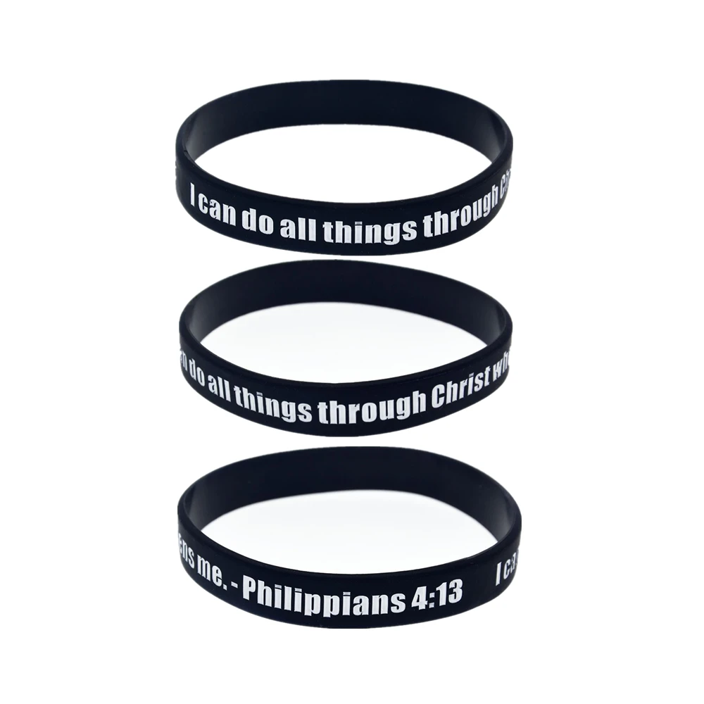 50 Pcs Philippians 4:13 I Can Do All Things Through Christ Who Strengthens Me Silicone Bracelet Religious Party Favors Wristband