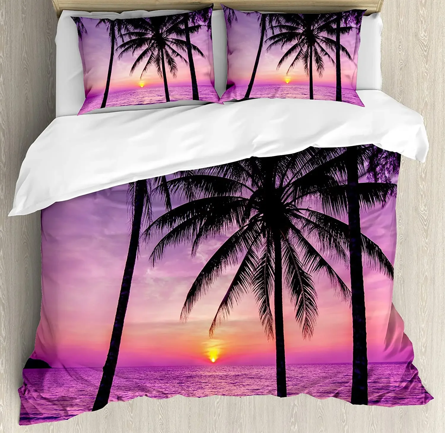 Seaside Scenery King Queen Duvet Cover Hawaii Ocean Landscape Bedding Set Tropical Palm Tree Sunset 3pcs Polyester Quilt Cover