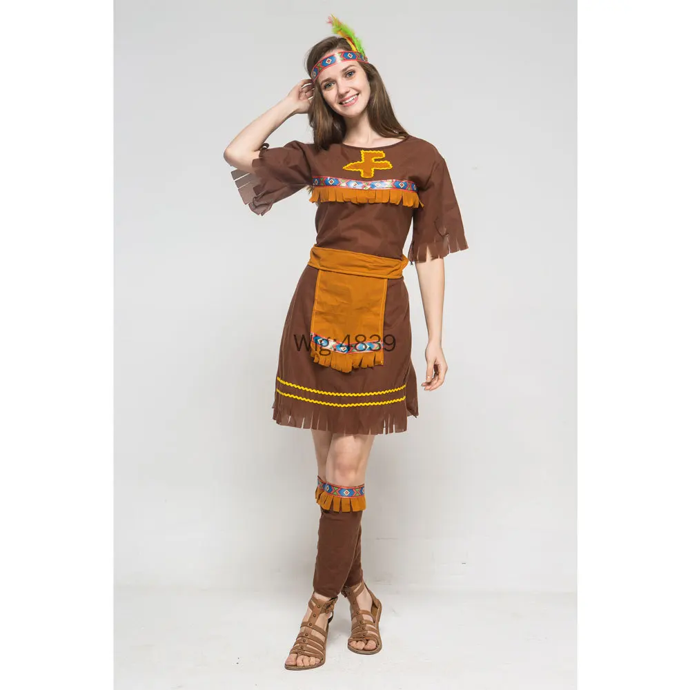 Halloween Costume Adult Couple Indian Native Clothes Women Men Primitive Man Caveman Costume Tassel Carnival Party Fancy Dress view 5