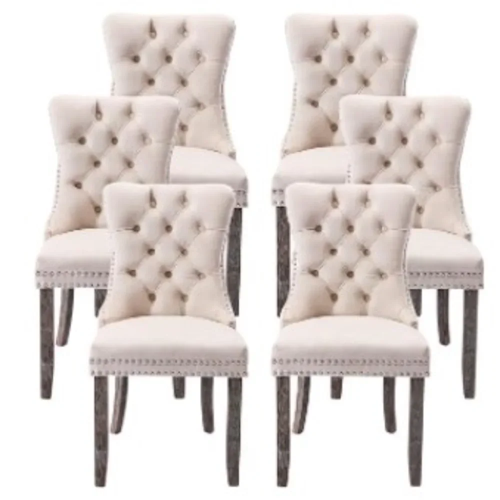 Velvet Dining Chairs Set of 4, Upholstered Dining Room Chairs with Ring Pull Trim and Button Back, Luxury Tufted Dining Chair