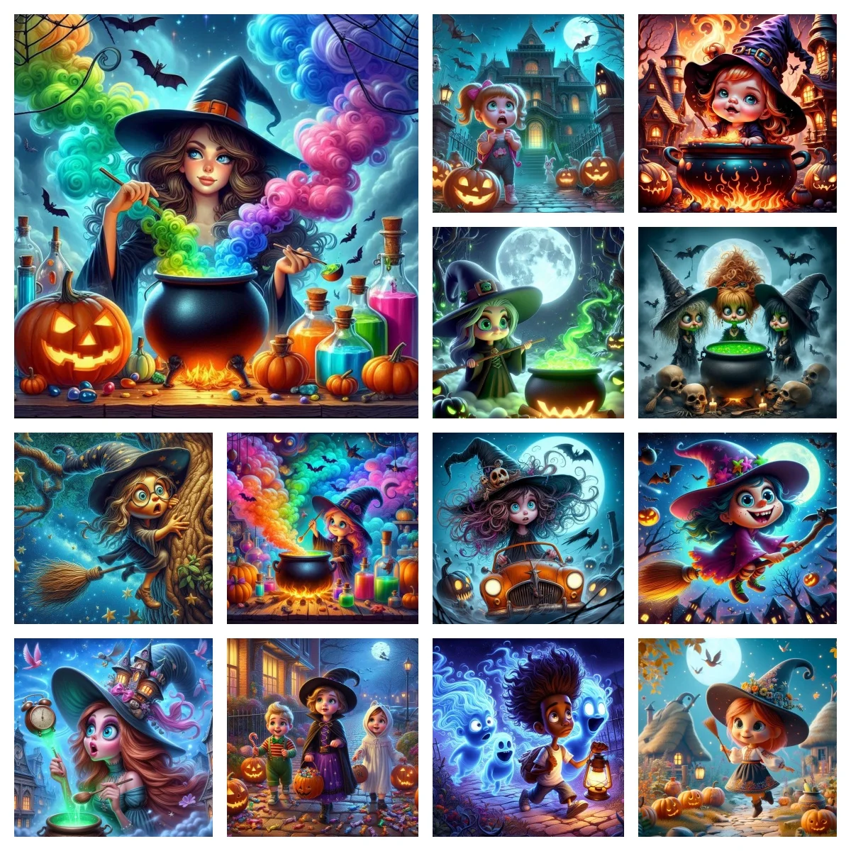 

Cute Little Witch 5D DIY Diamond Painting Art Cartoon Style Diamond Embroidery Home Decor Gifts Mosaic Wall Stickers