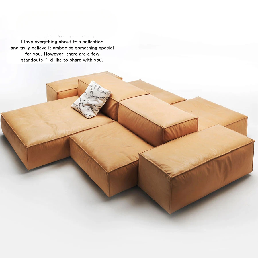 Modern minimalist Italian box combination special-shaped splicing bread leather art down sofa living room