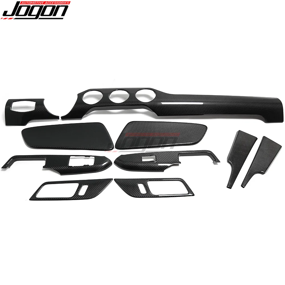 Carbon Fiber Interior Set For Ford Mustang GT 2015-2022 Car Central Console Dashboard Cover Sticker Trim Inner Side Door Panel