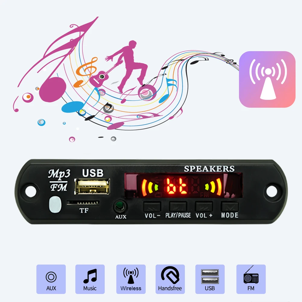 Placa decodificadora de reproductor MP3 de 5/12V, USB, TF, Radio FM, Compatible con Bluetooth 5,0, módulo de reproductor de música inalámbrico, Audio sin pérdidas para coche