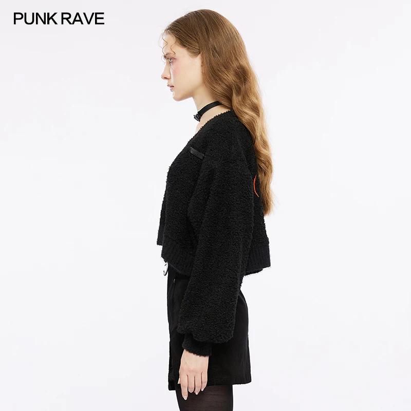 Imagem -02 - Punk Rave-camiseta Solta Feminina com lã Gótica Bordada de Abóbora Tops Casuais Diários com Decote em v Primavera e Outono