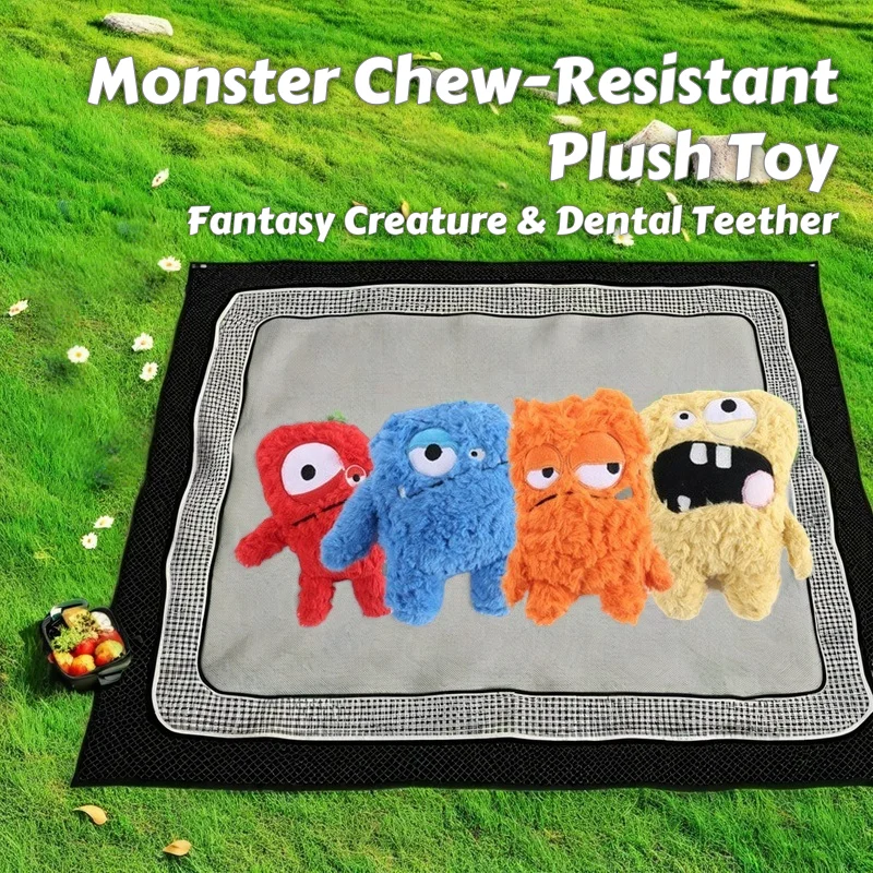 Monster Mash Kaubeständiges Plüschtier – Interaktives Dental Teethe Plüsch-Monsterdesign mit Crinkle & Squeak Surprises Haustierspielzeug