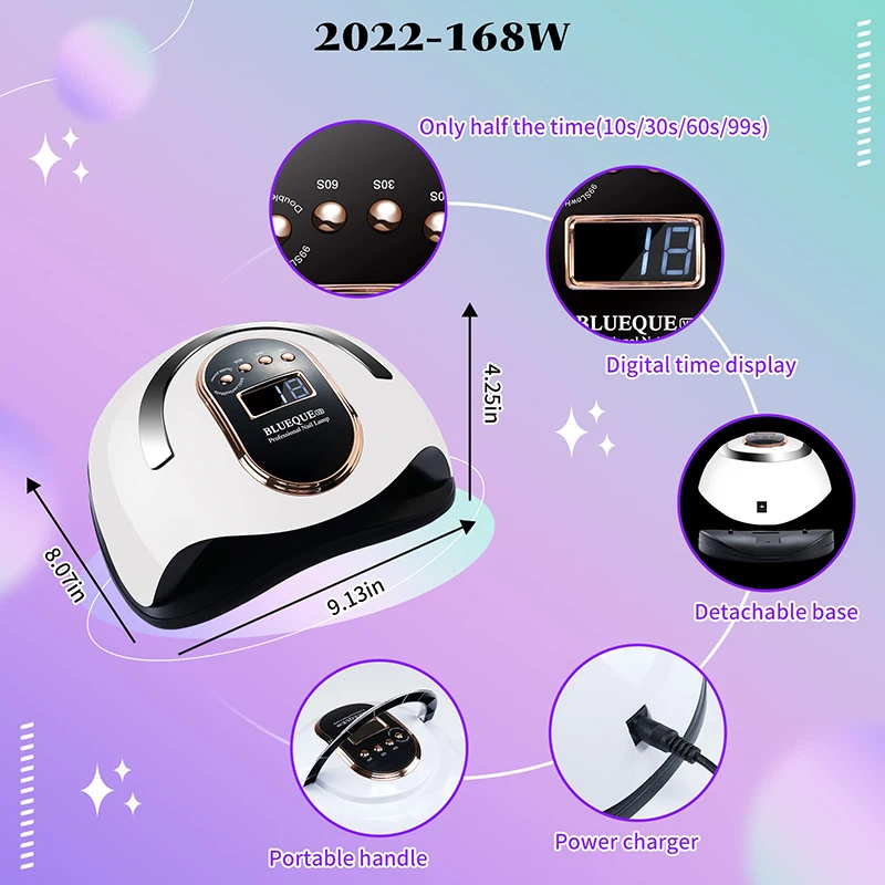 168W Nagellamp Snel Drogen 42 Kralen Uv Led Lamp Professionele Nageldroger Met Draagbare Handgreep Voor Uitharding En Polijsten Gel