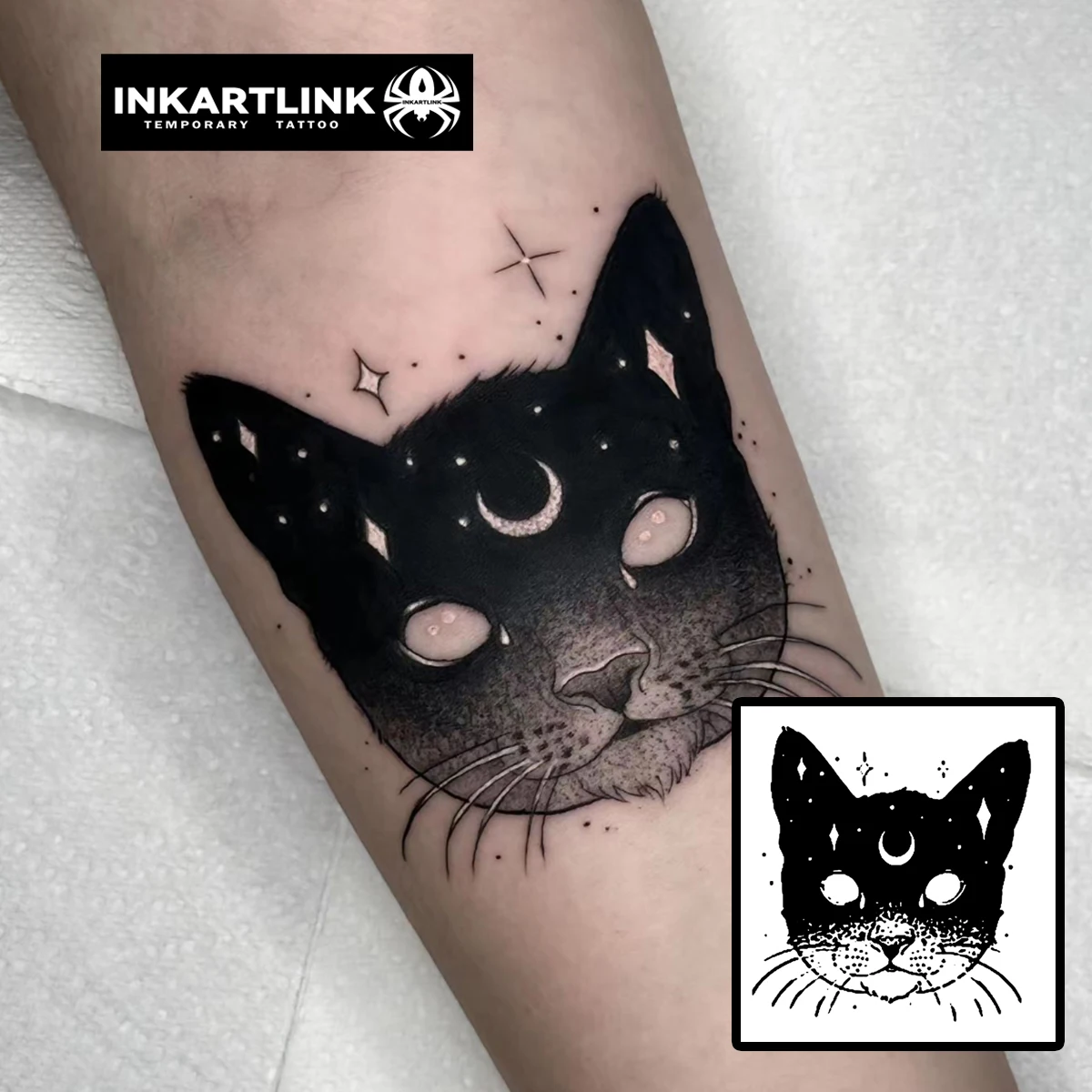 INKARTLINK 1PC Herbal Mystic Cat Tattoo Lasts 2-5 Days, Unisex for Daily Wear, Parties & Minimalist Style