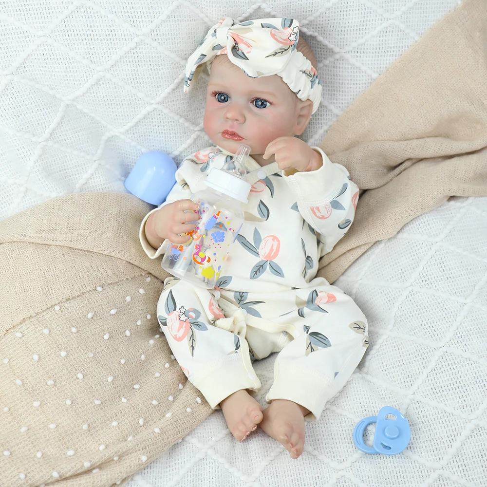 50CM Full Body Soft Silicone Vinyl Reborn Doll LouLou Awake Open Eye Lifelike 3D Skin Hand-Painted Hair Bebe Girl Christmas Gift