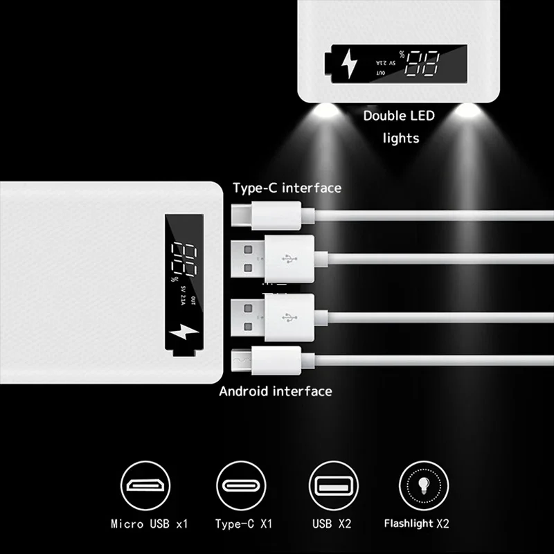 New Power Bank Shell 6*18650 Battery Charger Box Digital Display Powerbank Shell Portable Power Kit Battery Case Type-c Micro