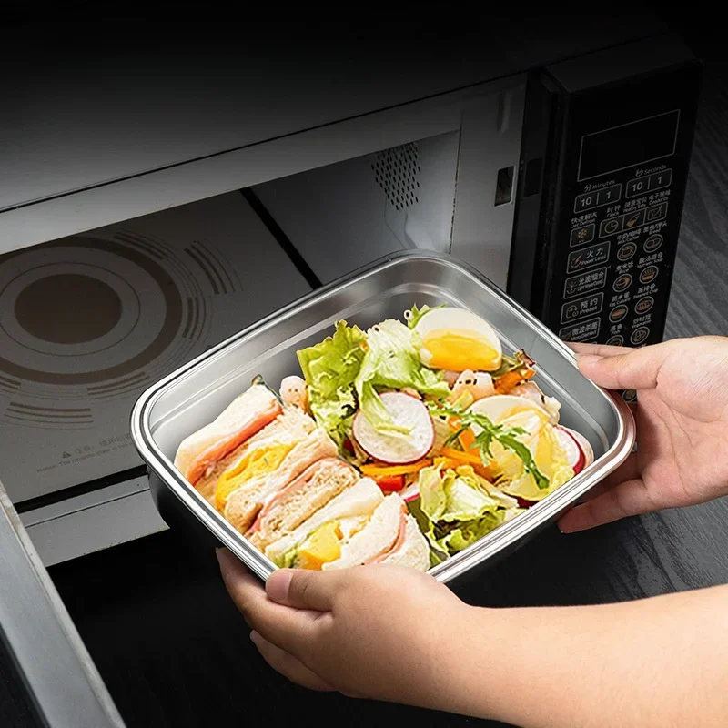 New 304 Stainless Steel Crisper Box Airtight Food Storage Container With Lid Lunch Bento Food Box Outdoor Picnic Camping Tool